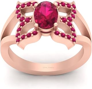 Oval Cut Pink Synthetic Ruby Butterfly Engagement Ring Rose Gold Finish 925 Sterling Silver