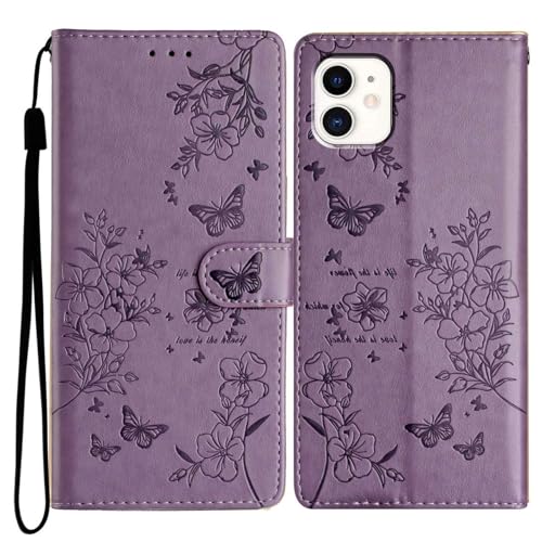 Reevermap for iPhone 11 Case Flip Wallet Case Shockproof PU Leather Butterfly Magnetic Bumper Cover for iPhone 11 Phone Case with Kickstand Card Holder Purple