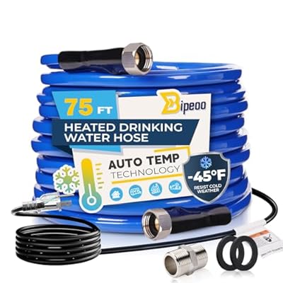 Bipeoo 75FT Heated Water Hose for Rv,Heated Drinking Water Hose Antifreeze to -45°F,Great Rv Accessories for Campers,Livestock,Agriculture,Lead and BPA Free