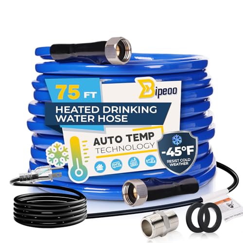 Bipeoo 75FT Heated Water Hose for Rv,Heated Drinking Water Hose Antifreeze to -45°F,Great Rv Accessories for Campers,Livestock,Agriculture,Lead and BPA Free Bipeoo 75FT Heated Water Hose for Rv,Heated Drinking Water Hose Antifreeze to -45°F,Great Rv Accessories for Campers,Livestock,Agriculture,Lead and BPA Free
