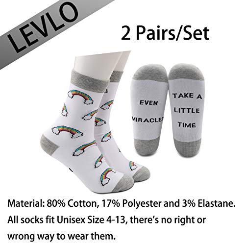 Levlo Ivf Pregnancy Gift Iui Rainbow Baby Socks Even Miracles Take A Little Time Cotton Socks Mom Gifts (2 Pairs/Set-Mid Calf-1) #TOP1