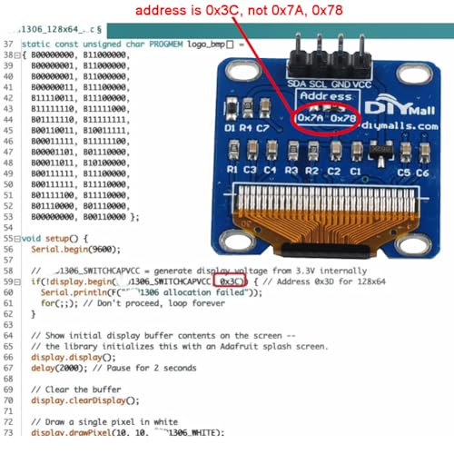 Image of 0.96 inch OLED Display Screen Module 128x64 1306 of SS - D Yellow+Blue | (Pack of 3) DIYmalls 0.96 inch OLED Display Screen Module 128x64 1306 of S S - D - 3.3V-5V Yellow+Blue for Arduino 2560 ESP32