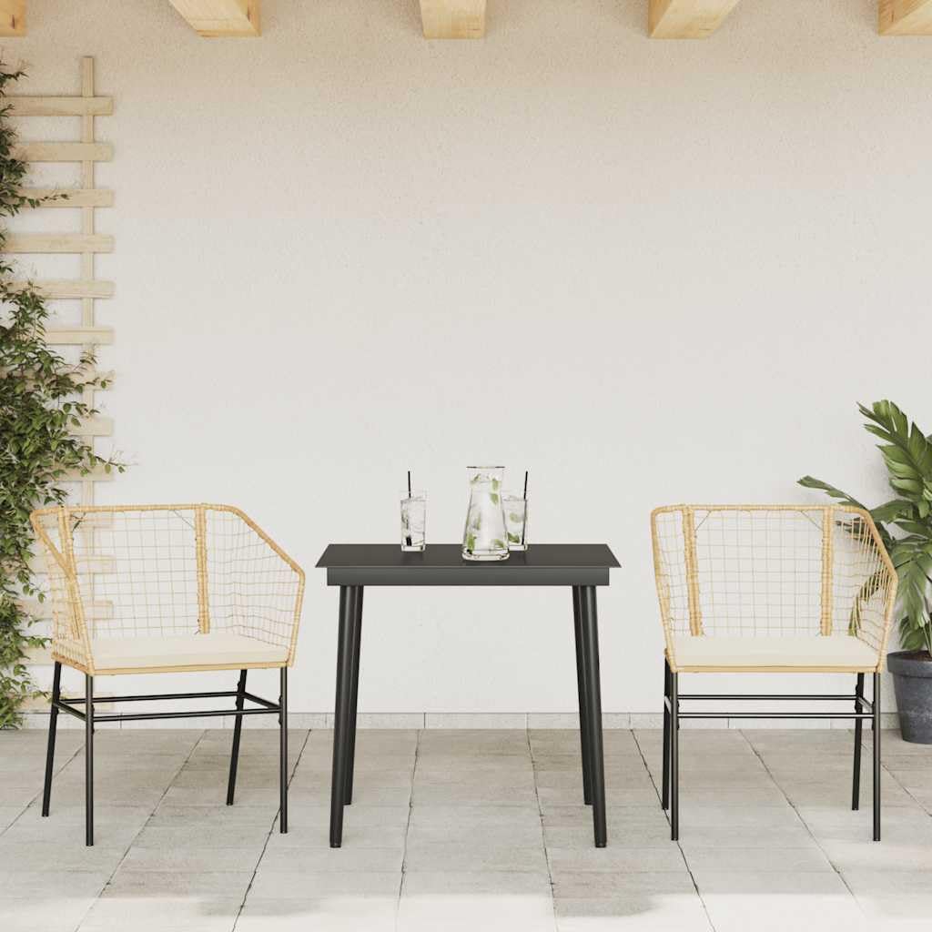 3-częściowy zestaw ogrodowy do jadalni, brązowy polirattan, ze szklanym blatem, stół 80 x 80 cm, zestaw mebli outdoorowych na balkon i taras, odporny na promieniowanie UV, łatwy w pielęgnacji