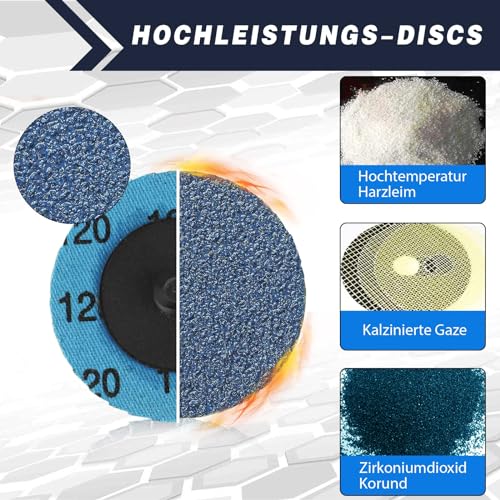 Shineboc 50mm Zirkonkorund Schruppscheibe, 48 Stück Schleifscheiben Set Körnung 40/60/80/120 für Metall Holz Stahl Fächerscheibe für Trenn-Winkelschleifer