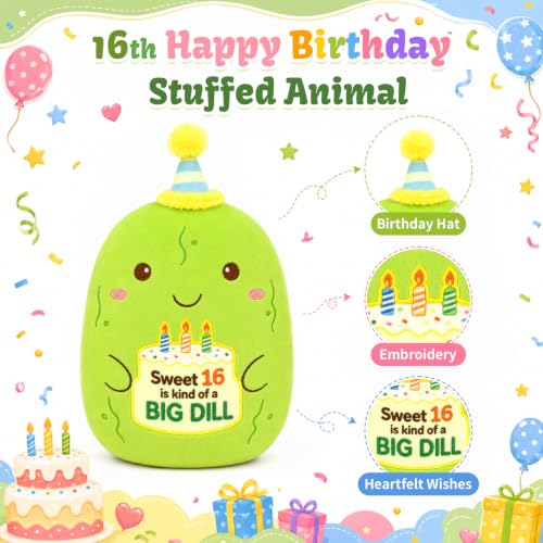 Image of Sweet 16 Pickle Birthday Stuffed Animal,Sweet 16 Gifts for Kids