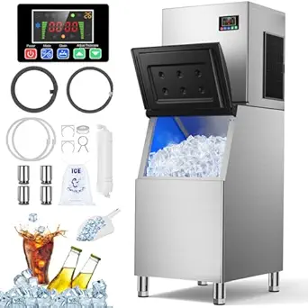 Commercial Ice Machine, 580 LBS/Day, ETL Approval, Self-Cleaning with Filter, 400lbs Storage Bin, Stainless Steel Industrial Ice Machine, Ready in 8-15 min, for Bar/Cafe/Restaurant/Business
