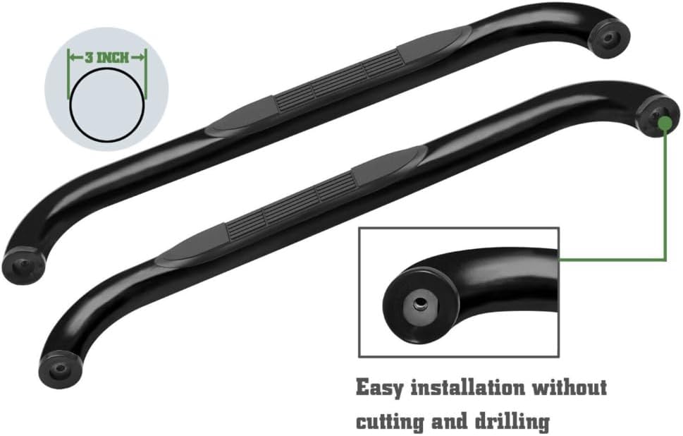 2pcs 3" Steps Nerf Bars Running Boards Left Driver Right Passenger Side Round Mild Steel Gloss Black Powder Coated for Super Cab 2 Door -B2-11A-M500