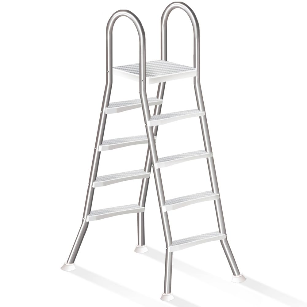4 Stufige Poolleiter Edelstahl, Pooltreppe für Aufstellpool, Poolleiter 132 cm Poolhöhe, Pool Treppe, Poolstufen für Aufstellpools, Schwimmbadleiter Poolleitern 250 kg Tragkraft