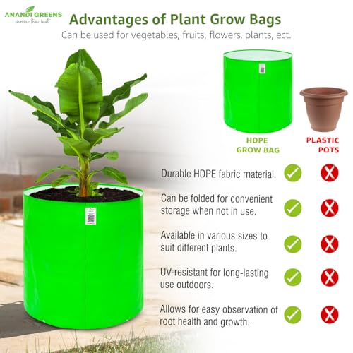 Image of Anandi Green'sHDPE 24x24 Inch Pack of 5 Extra Large Grow Bag 260 GSM Round for Big Fruit Trees - Lemon, Guava, Papaya, Pomegranate, Banana | Tree Planter Pot for Terrace & Garden