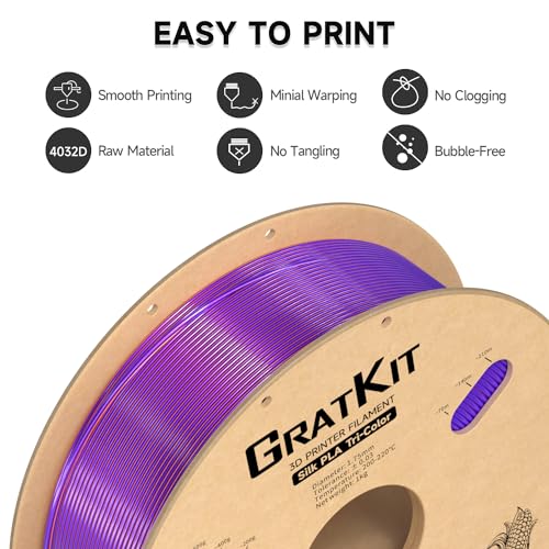 Image of Gratkit Silk Tri-Color PLA Filament,Coextrusion PLA Filament 1.75mm, -0.03mm, 1KG /Roll, Silk PLA Purple & Orange & Green