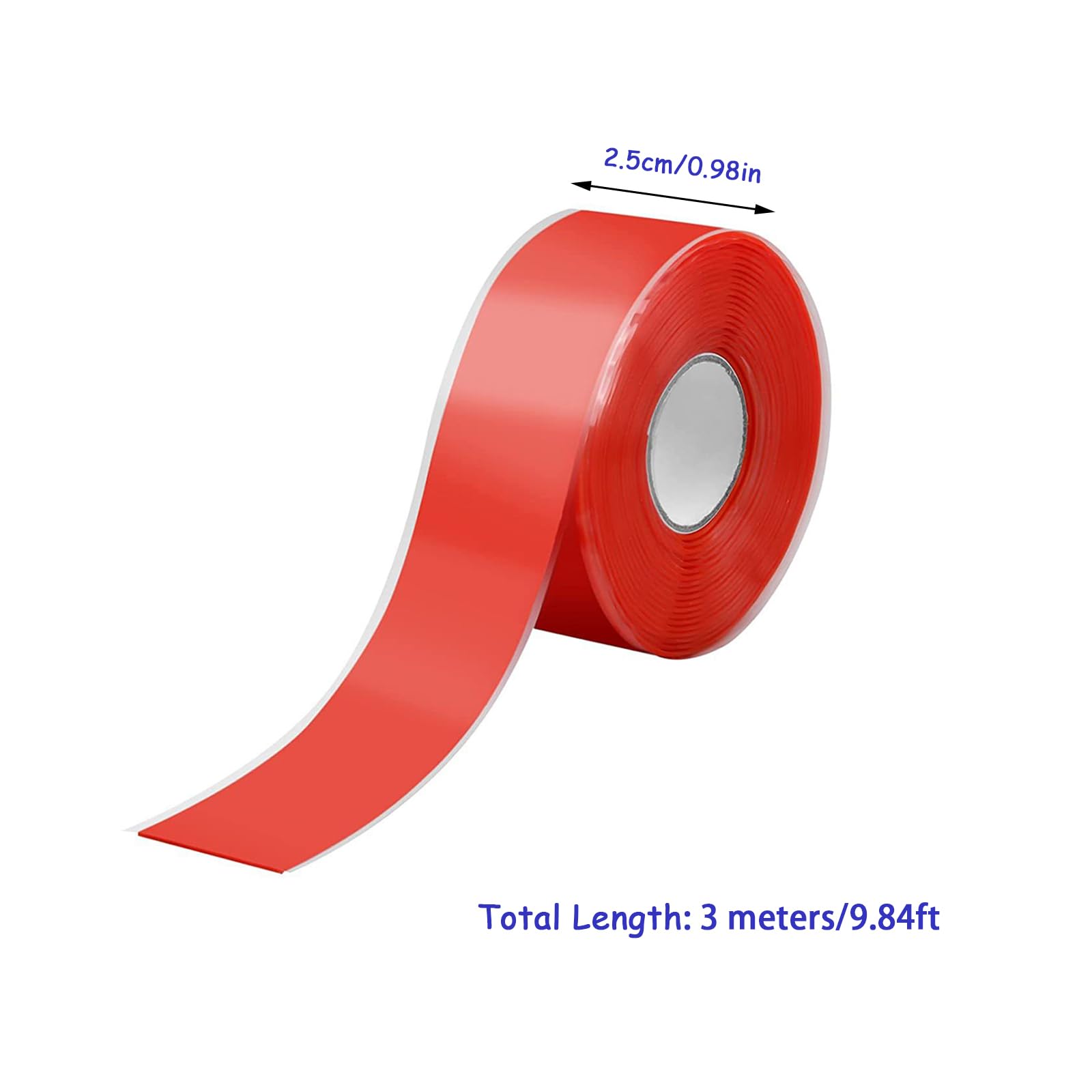 10 rollos de cinta de sellado de reparación, 25 mm x 300 mm, de silicona, impermeable, autofusible, cinta de fontanería para tuberías de emergencia, fugas de manguera de agua (rojo)