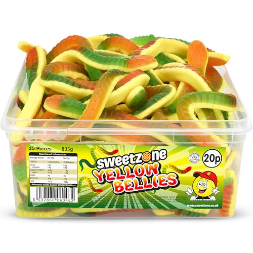 Sweetzone Giant Yellow Bellies Halal Sweets Tub 805g 35pcs Sweets Bulk Retro Sweets Jelly Sweets Wine Gums Sweet Box Bulk Sweets Candy for Sweet Bags Sweet Tub Delight Bulk Candy