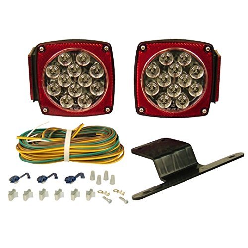 [ALL STAR TRUCK PARTS] 12V Waterproof Square LED Trailer Tail Light Kit Clear Lens Red Trailer Brake Stop Tail Turn Signal Running Lights License Kit for Camper Truck RV Boat Trailer Snowmobile Marine