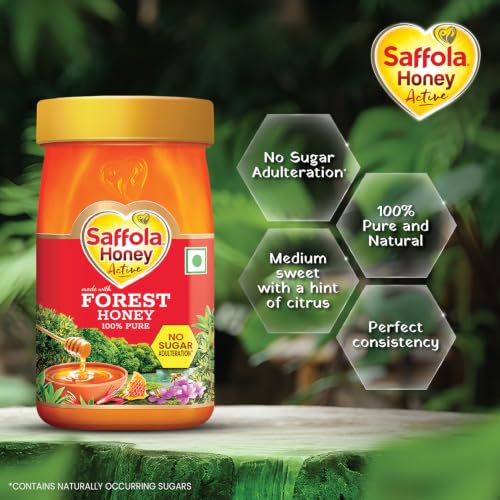 Image of Saffola Honey Active, 700g (350g x 2), Made with Sundarban Forest Honey, 100% Pure Honey, No sugar adulteration, Natural Immunity booster