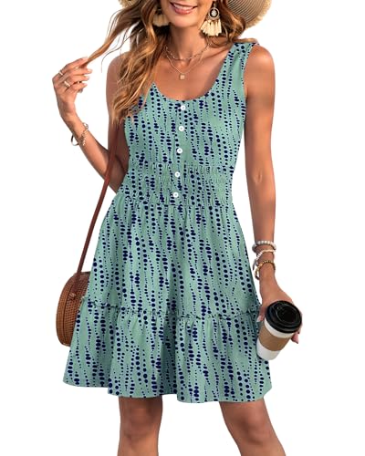 Image of AUSELILY Women Summer Dress Sleeveless Tank Button Down Dresses | Tank button down dress, Empire waist smocked, Casual beach vacation summer dresses with pockets