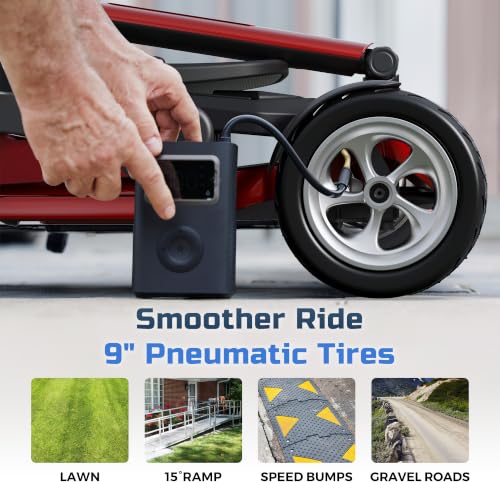 Image of Lightweight Mobility Scooter for Seniors & Adults - Airline & Cruise Approved, 45lb Portable Motorized Scooters with Removable Battery for 12.4 Miles Range, Pneumatic Tires, 330lb Capacity, Red