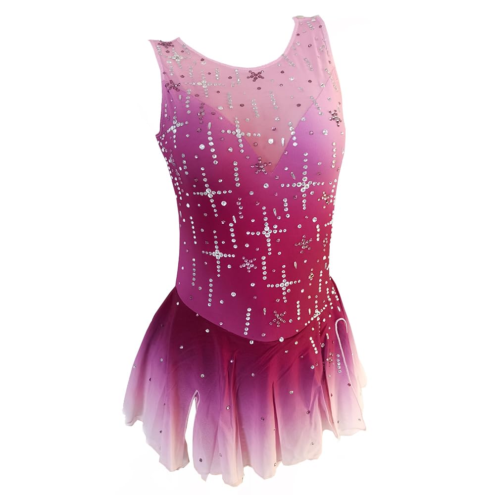 LIUHUO Patinaje Artístico Vestido Degradado Sin Mangas Diamante Encrustado Chica Competición Rendimiento