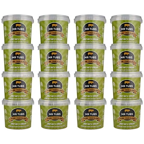 Mr Tubs Double Hand Cooked Premium Pork Crackling - 6 Flavours to Choose from (Zingy Salt & Vinegar, 16 x 55g) Cover