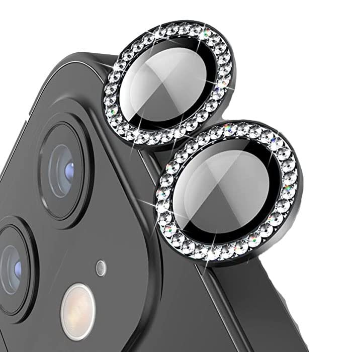 MAYA BALLE® Diamond Camera Lens Protector Compatible for iPhone 12/iPhone 12 Pro, [Anti-Scratch] Premium Tempered Glass Film Aluminum Alloy Lens Ring Cover-Black Diamond