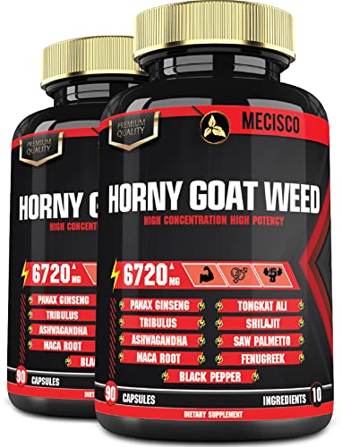 [2Packs] 10in1 Horny Goat Weed Capsules 6720mg, Extra Panax Ginseng Root, Tribulus Terrestris, Ashwagandha Root, Maca Root & More -180 Count for 6 Months