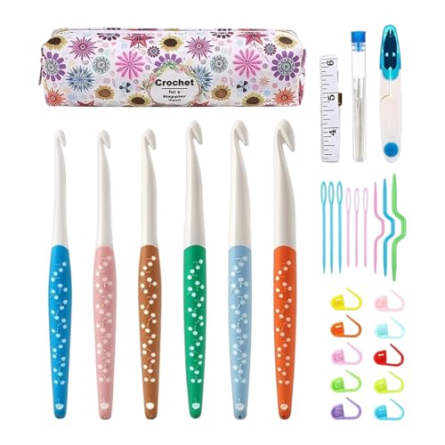 Crochet Hook Set - Mango ergonómico acolchado | Ganchos de crochet de agarre cómodo para principiantes y adultos, ideal para tejer, crocheting scarves, hilo, lana, hilo, hilo, manualidades de