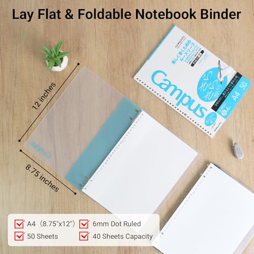 Image of KOKUYO Campus 2x2 Spiral Binder Notebook Set, A4 Refillable Notebook + 50 Refill Papers with 6mm Dot Ruled, 40 Sheet Capacity, Light Blue, Perfect for Work, Study & Journal