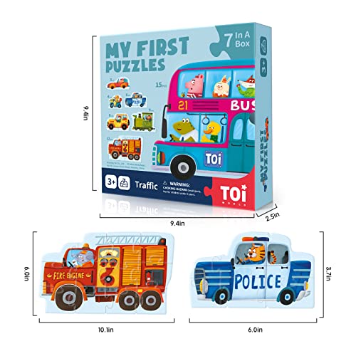 Image of TOI 6 Packs Large Piece Toddler Jigsaw Puzzles for Kids Ages 3-5 - Traffic | My First Puzzle, Animal Shaped Floor Puzzles for Beginner, Preschool Learning Game, Educational Activity for Boys Girls Gift