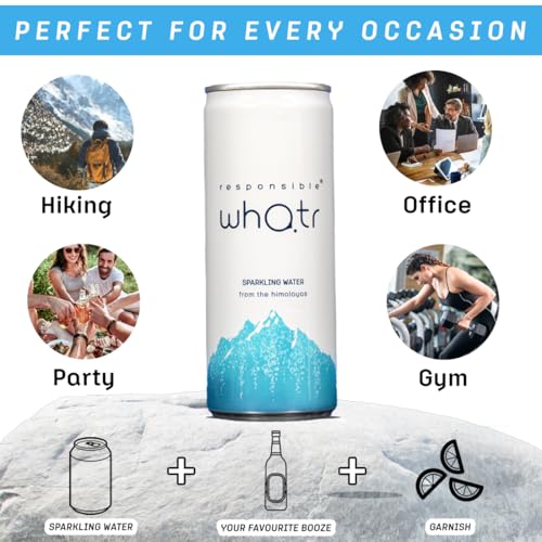 Image of RESPONSIBLE WHATR-SPARKLING WATER (12 X 250ML) Natural Sparkling Water from Himalayas -Pack of 12, 250ml Cans -Refreshing, Sparkling Drink -Great for Hydration, Parties & Wellness -Carbonated Beverage