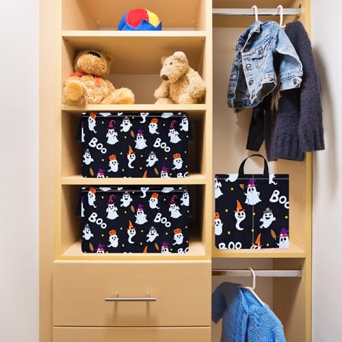 Image of Rec Halloween Ghost Storage Basket Box Hamper Collapsible Organizer Bin Gift Shelf Baskets for Home and Kitchen Storage.