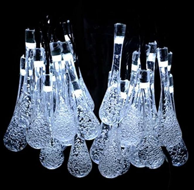 Solar Water Drop Lights, 20ft 30LEDs Fairy Lights Waterproof for Outdoor, Garden, Christmas Decorations (Cold White)