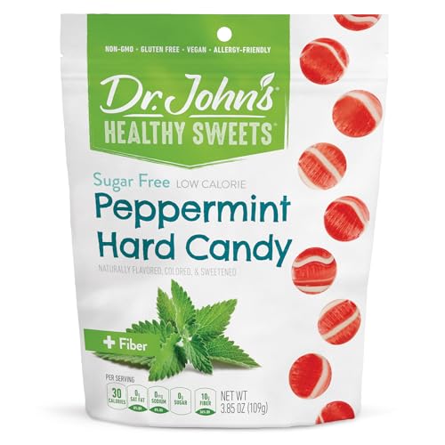 Dr. John’s Sugar Free Candy, Healthy Hard Candy with Zero Sugar, Low Calorie Snacks, Keto Friendly, Vegan, Gluten Free, Peppermint, 24 Count, 3.85 OZ