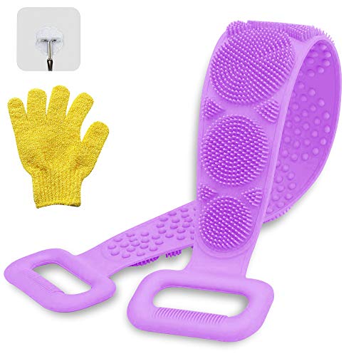Krisler 3 pack Scrubber for Shower,2020 Updated Silicone Bath Body Brush,Easy to Clean Washer Exfoliating More Hygienic (Purple)