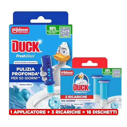Duck Fresh Discs, Gel Igienizzanti WC, Marine, 1 Applicatore, 18 Dischi