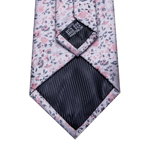Image of Barry.Wang Flower Ties for Men Handkerchief Cufflinks Set Wedding Necktie Set Party