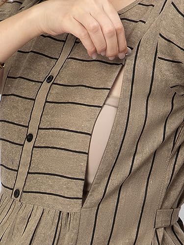 Image of CEE 18 Women's Cotton Rayon A-Line Maternity Feeding Kurti with Zippers(9937 38,Joyous Grey,M)