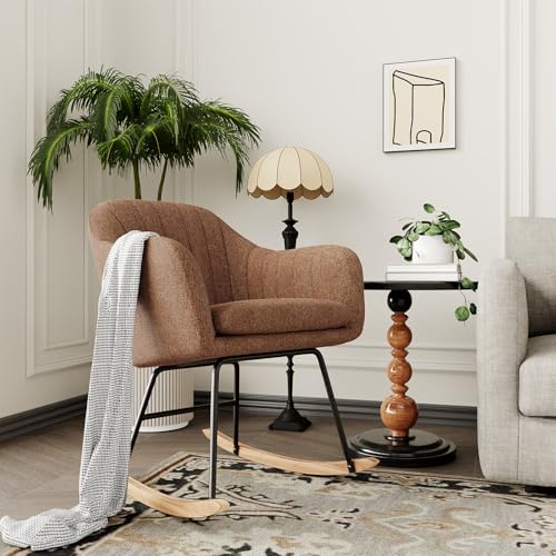 Consejos para Comprar Sillones de lactancia los mejores 5. 48 Mecedora de gran tamaño con cojín tapizado de chenilla, sillón moderno con patas de madera, sillas de lactancia cómodas para interiores con capacidad para hasta 350 libras para...