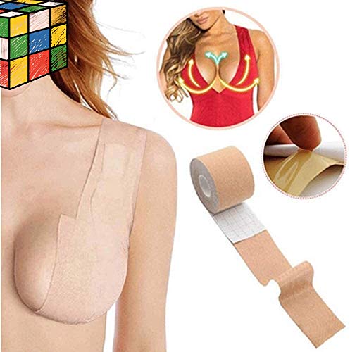 Cinta de sujetador de senos，Seno del sujetador atractivo de las mujeres Pétalo cuerpo invisible Boob la cinta del sujetador de silicona Pegatinas pecho de la elevación de la cinta-5M x 6cm, Amarillo