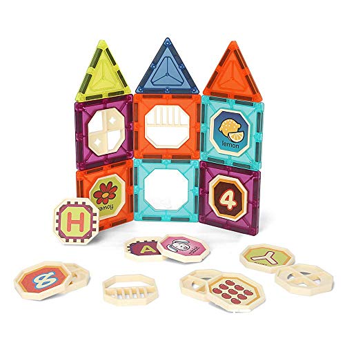 BeebeeRun 90 Piece 3D Magnetic Building Tiles,Marble Runs for Kids ,Magnet Toys,Clear Color Magnetic Building Blocks,STEM Learning Educational Playset Gift for Kids Ages 3 4 5 6 7 8+ Years Old