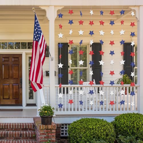 Image of Patriotic Star Garland Red White and Blue Banner Streamers - 59 FT 6 Strands - Patriotic Decorations for 4th of July, 250th Anniversary, Independence Day, Labor Day, Veterans Day