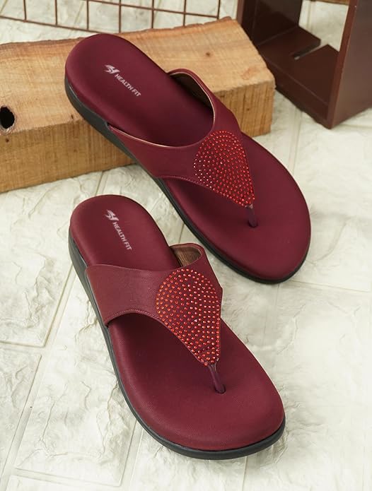 Image of HEALTH FIT EXTRA SOFT Women's Comfortable Memory Foam Doctor Slippers /Flip-Flops|Fashionable Casual & Stylish|Lightweight & Breathable|Outdoor Synthetic Casual Chappals Sandals Ladies & Girls HF21