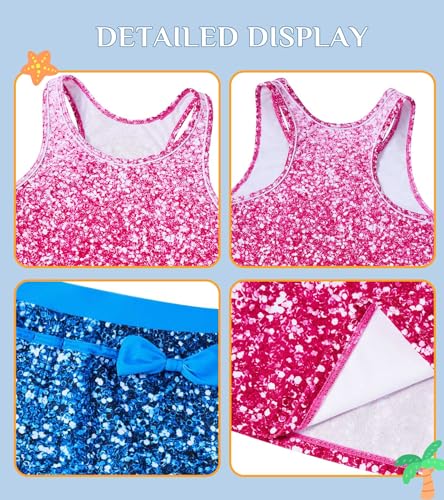 UNIFACO Girls 2 Piece Bathing Suits Glitter Sequins Swimsuits Summer Tankini Beach Swimwear with Boyshorts for 4-13T4