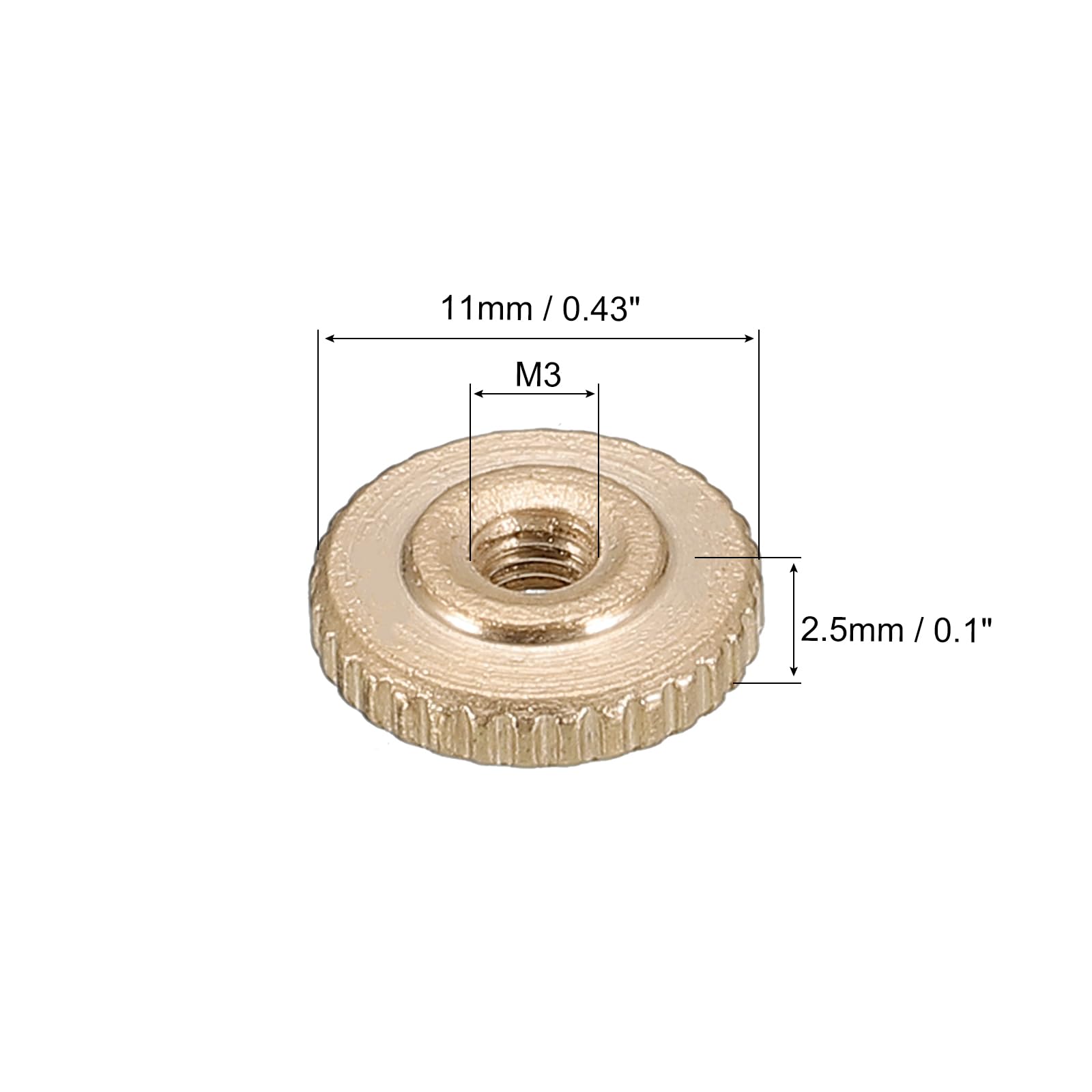 QUARKZMAN Zigrinato Pollice Dadi, 5pz M3 x D11mm x H2.5mm Ottone Zigrinato Dado Piatto Testa Attraverso Foro Blocco Regolazione Dadi per Stampante 3D Parti