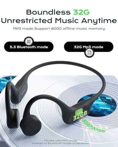Image of DEMICEA Open Ear Sport Headphones, Soft Silicone Wireless Bone Conduction Earphones, Powerful Bass, 10H Lasting, Multipoint Capable, Quick Charge, Built-in 32GB MP3
