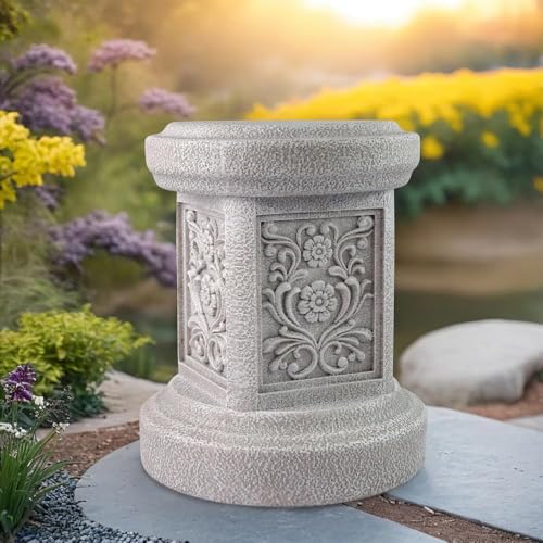 TB TIBAG Classic Statuary Stand Outdoor Pedestal Sculpture Decor Plinth Base Riser Garden or Home Resin Statuary Pedestal 12.6 Tall 7.1 Pounds (Round)