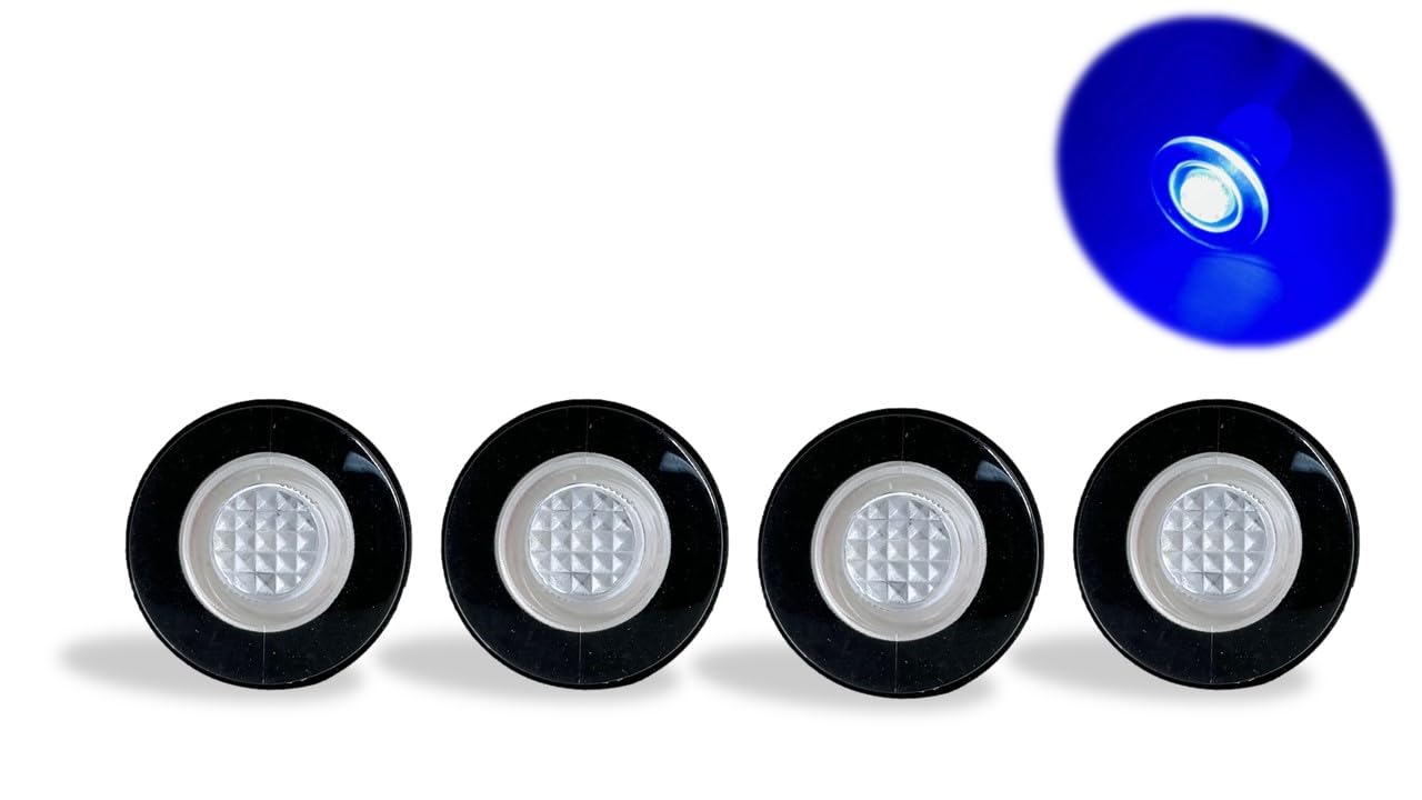 Pactrade Marine Pack of 4 LED Livewell Round Button Blue Thru Hull Light Courtesy Accent Exterior Interior Light Mini Button 33mm OEM Waterproof for boats Livewell Bait Tank 12V