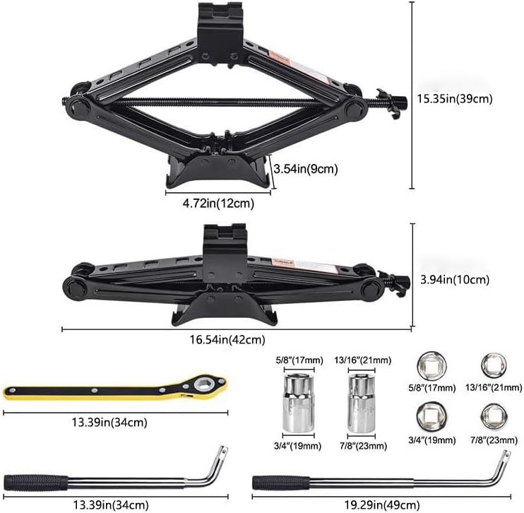 2 Ton Scissor Car Jack Kit for Emergency Flat Tire Change - Portable with Wrench & Gloves
