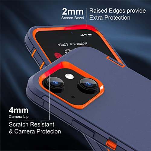 Image of Sansunto for iPhone 16e Case, Protective Cover for 13, 14, 15, 16E 6.1 inch, Heavy Duty Shockproof Drop Proof 3 in 1 Cover, Rugged Hybrid Durable Phone Cases for Men & Women (Indigo /Orange)