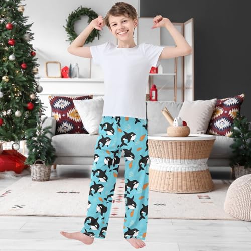 Boy's Pants Black Whale Underwater Sea Life Jogger Pants Elastic Waist Long Bottoms Trousers with Pockets 6-14Y2