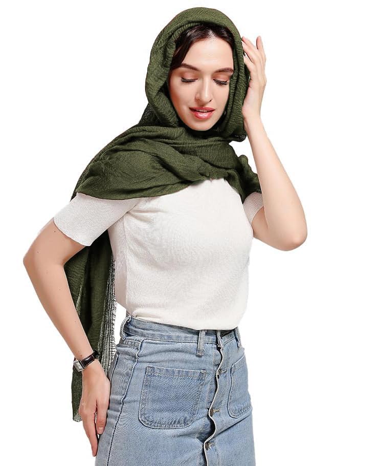 ICWWomen's UV Protection Premium Light Weight Wrinkle Ironless Crinkle Cotton Hemp Summer Scarf Stoles Shawl head scarves for girls