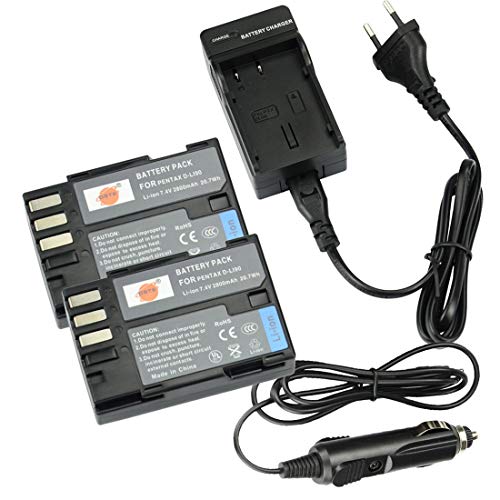DSTE 2-Pieza D-LI90 Repuesto Batería y DC93E Viaje Cargador Compatible para Pentax K-01 K-3 K-3II K-5 K-52K-5II K-5IIs K-7 K-7D 645D 645Z